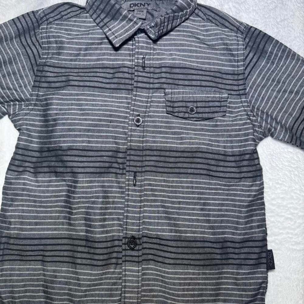 DKNY Striped Button-Up Shirt 24M Gray White Long Sleeve Collared Top